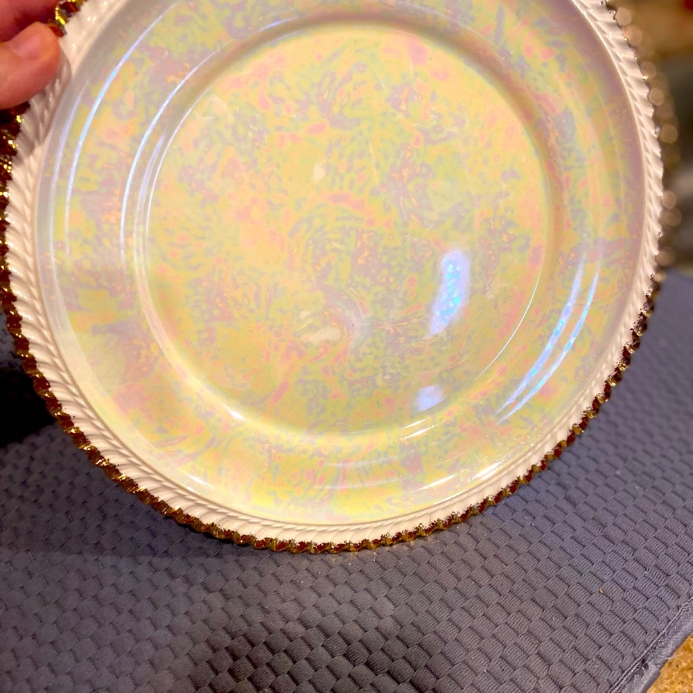 Iridescent plate with 22k rim